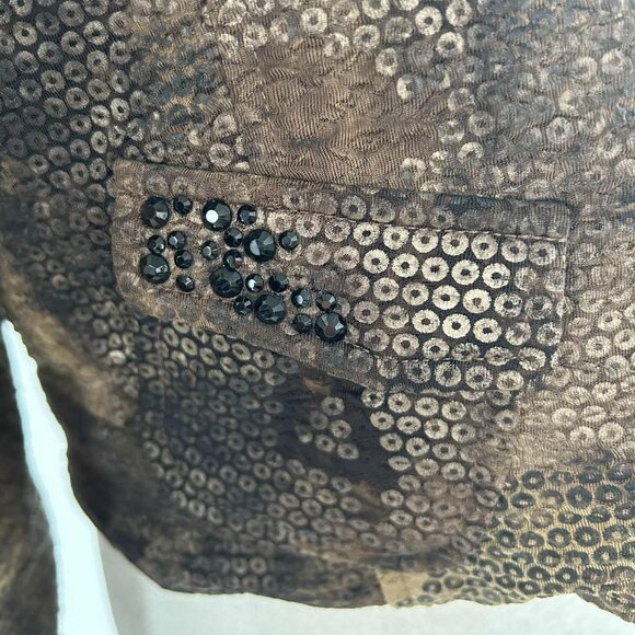 Simon Chang Bronze Textured Moto Jacket with Stones & Embellishments - US 12 - Picture 6 of 10